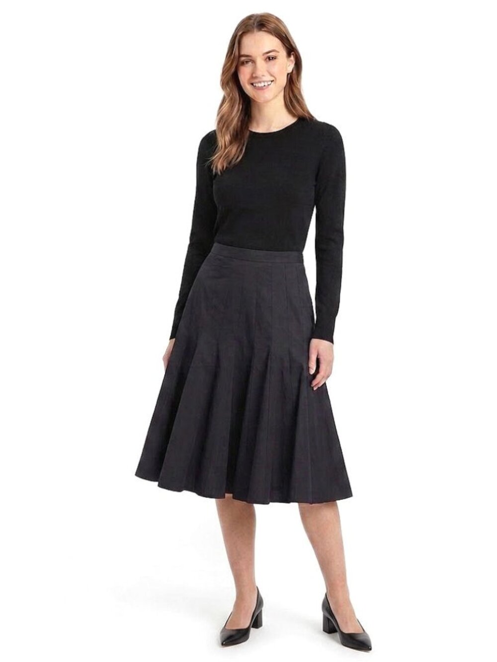 Marc by Marc Jacobs Midi Pleated A-Line Skirt Black Cotton Blend, Womens Size 10